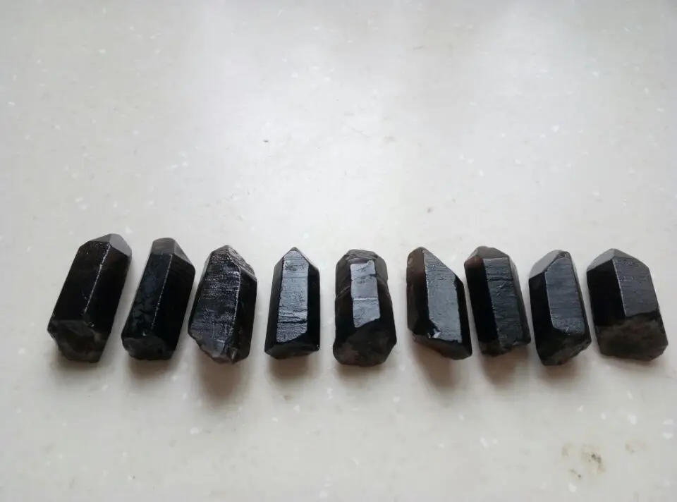 

9 True Black TIBETAN Quartz Crystal POINT Wand Powerful CHI Energy Gene 130-140G
