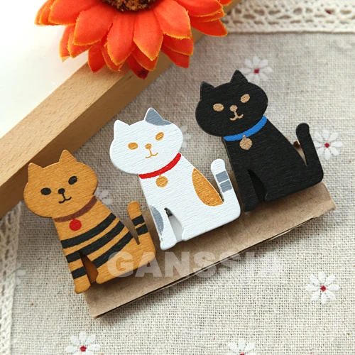

3pcs/set Cat design Wooden Clips Kawaii Memo Clip Office material gift zakka School kawaii stationery supplies (ss-1423)