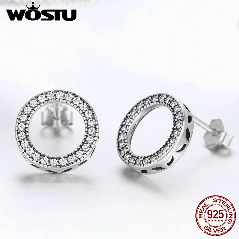 WOSTU,, 925 пробы, серебряные, простой дизайн, круглые серьги-гвоздики для женщин, свадебные, Обручальные, серебряные ювелирные изделия FIE417