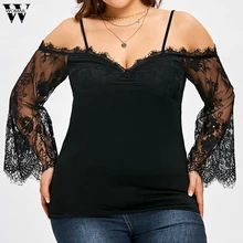 

WOMAIL Large Size Women Off Shoulder T-Shirt Lace Long Sleeve Casual Tops Camiseta Mujer Talla Grande APL26 W20d30