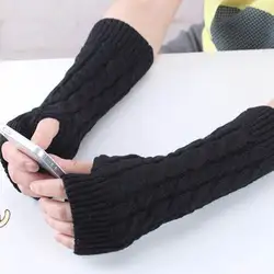 Демисезонный Для женщин шерсть митенки Зимняя мода пальцев Перчатки кнопка вязаный Варежки длинные Перчатки guantes тактические Перчатки