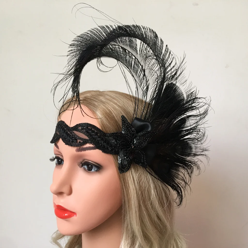 Tribal Style Flapper Headpiece Roaring 20s Feather Headband Gatsby Peacock Feather Headband Headwear Accessory 