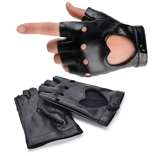 1 пара осень-зима Твердые Прохладный сердце полые черные перчатки без пальцев Для женщин Мода PU кожаные перчатки Половина Finger