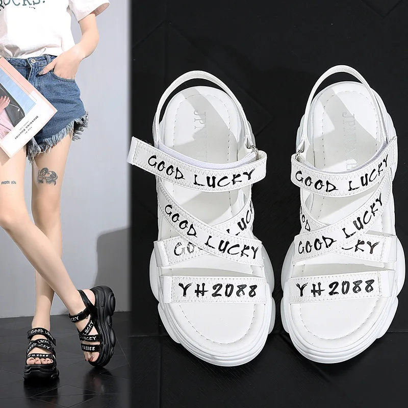 Jookrrix Women 2019 Pu Leather Chunky Sandals Women Fashion Increased 7.5cm Platform Shoes Lady Brand Wedges High Thick Sole Jookrrix Women 2019 Pu Leather Chunky Sandals Women Fashion Increased 7.5cm Platform Shoes Lady Brand Wedges High Thick Sole