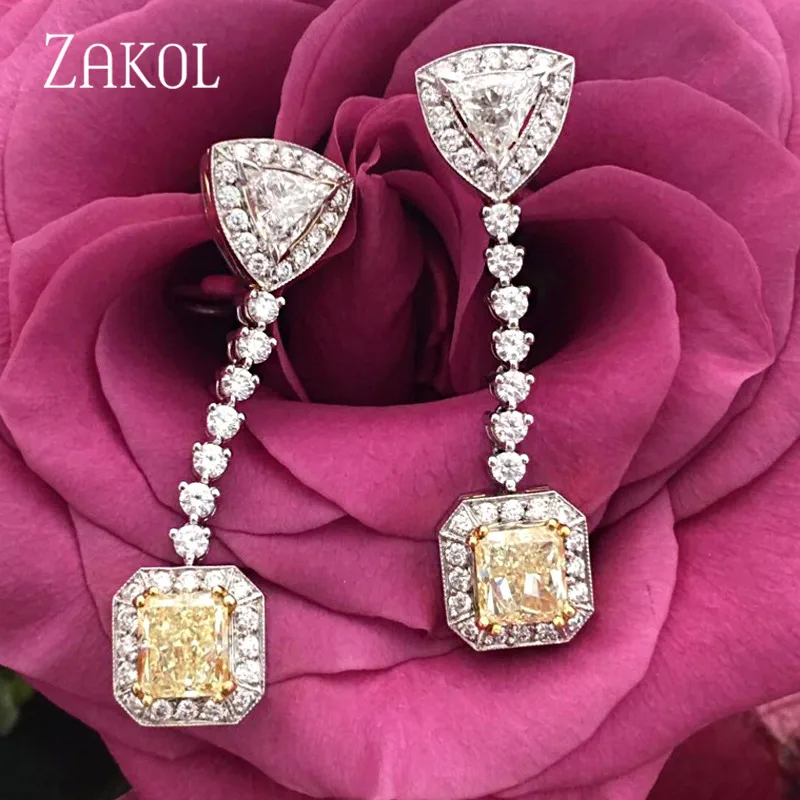 

ZAKOL Brand New Arrivel Drop Earrings With AAA CZ Green Stone Square Shape Jewelry For Women Wedding FSEP660