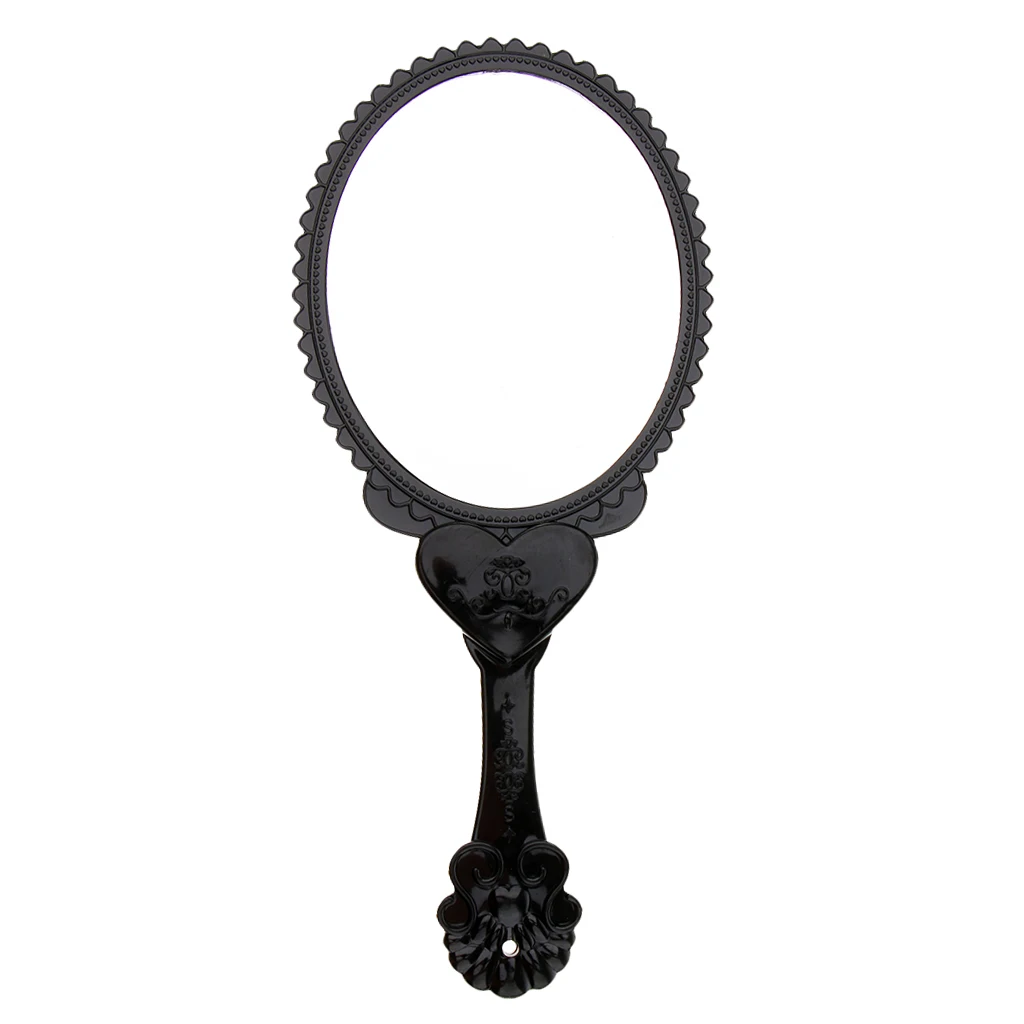 Antique Rose Flower Pattern Handheld Mirror with Folding Handle Countertop Stand 180 Degrees Full Folding Premium Black Plastic
