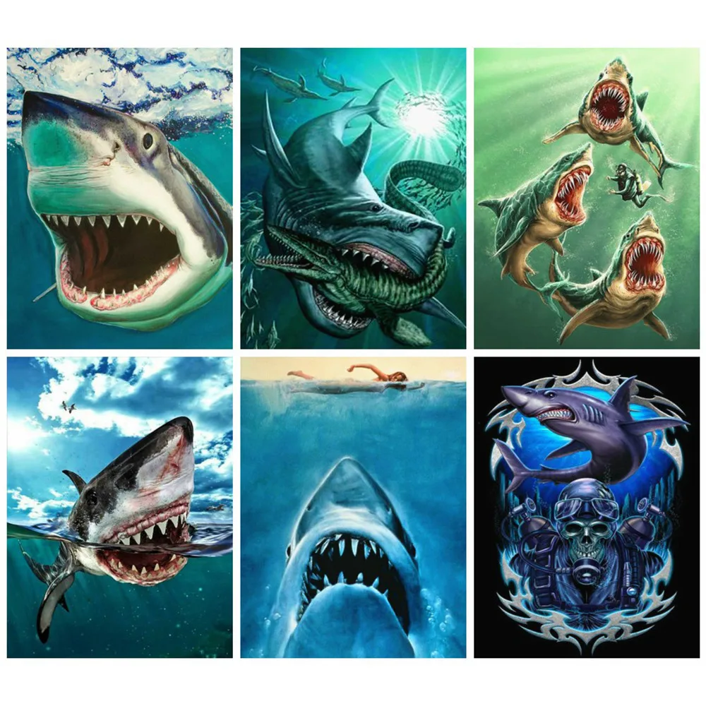 

Huacan Diamond Painting Full Square/Round New Arrival Animal Diamond Embroidery Cross-stitch Shark Diamond Art