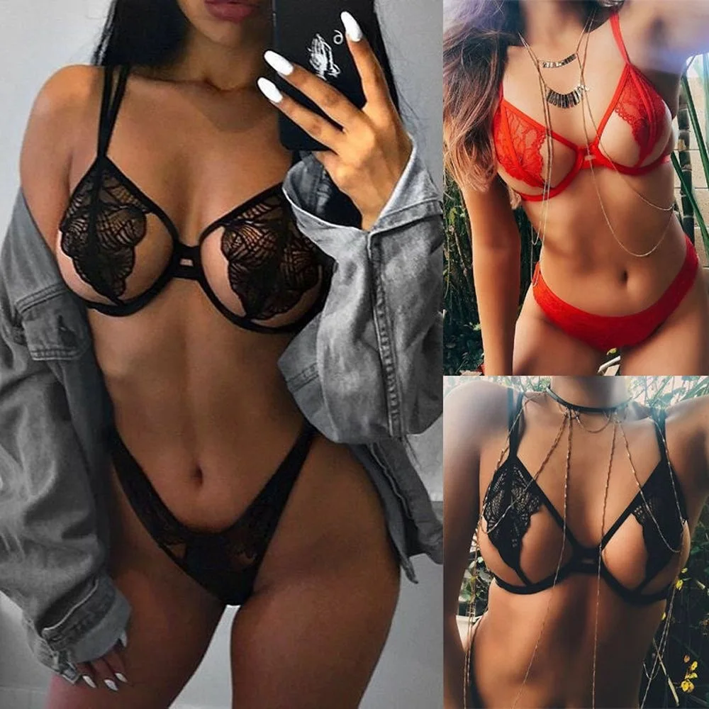 

Sexy Floral Lingerie Babydoll Lace Hollow Out Bra G-string Thong Set Nightwear Women Sleepwear Erotic Underwear Outfit Plus Size
