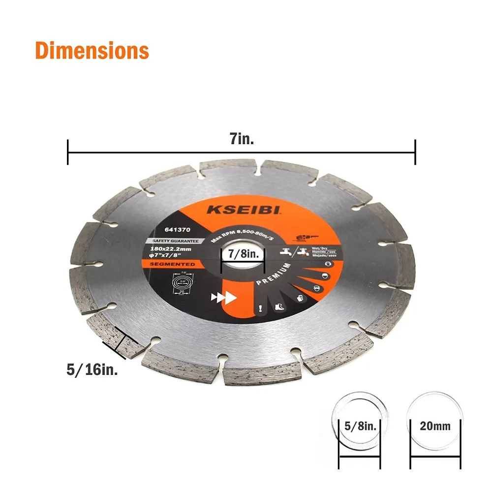 KSEIBI 641370 Премиум 7 дюймов Сухой Влажной Резки Сегментированный алмазный пильный диск с 7/8 дюймов Арбор для бетона, камня, кирпичной кладки