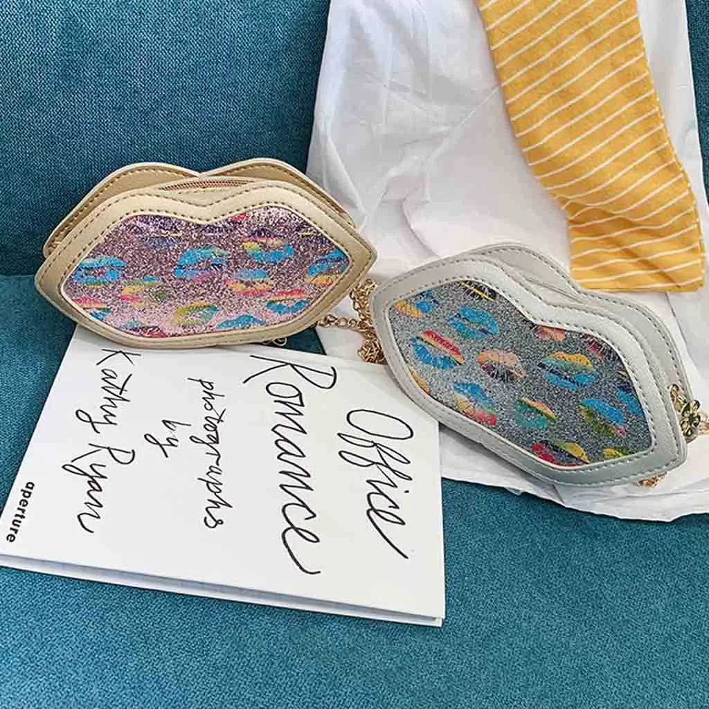 Девушка детям подарки сумка милый губы кожа Crossbody сумки, кошелек цепи Сумки PU сумка на молнии