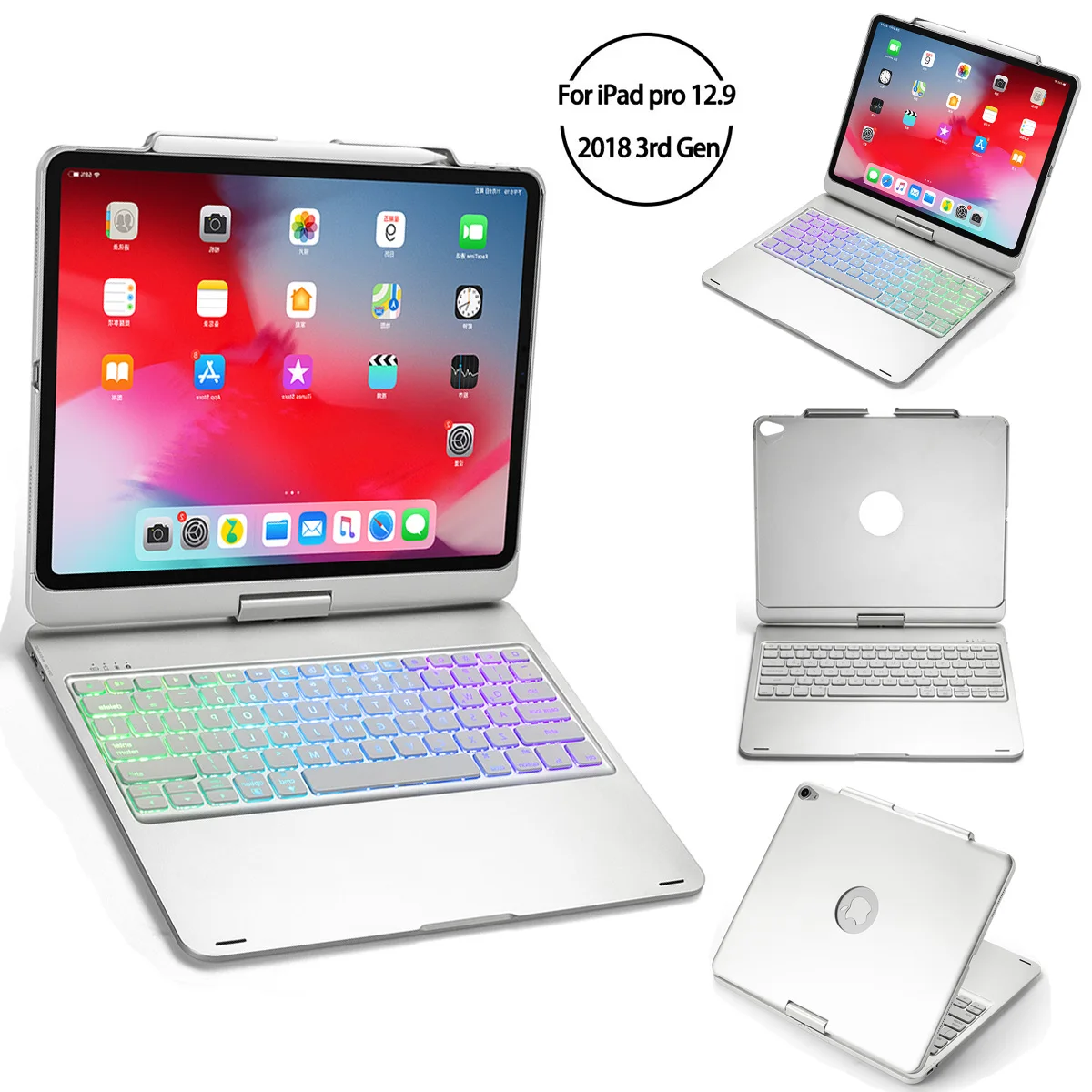 For iPad Pro 12.9 Inch Tablet Case USA Keyboard Smart Cover 360 degree rotating Bluetooth Keyboard Smart Sleep Tablet Case