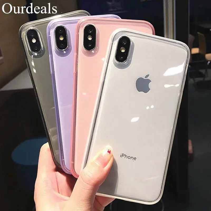 

Ourdeals Simple Transparent Soft Shell Phone Case For iphone XS MAX XR X 6 6s 8 7plus Cases Stereo Cat Ear Drill Back Cover Capa