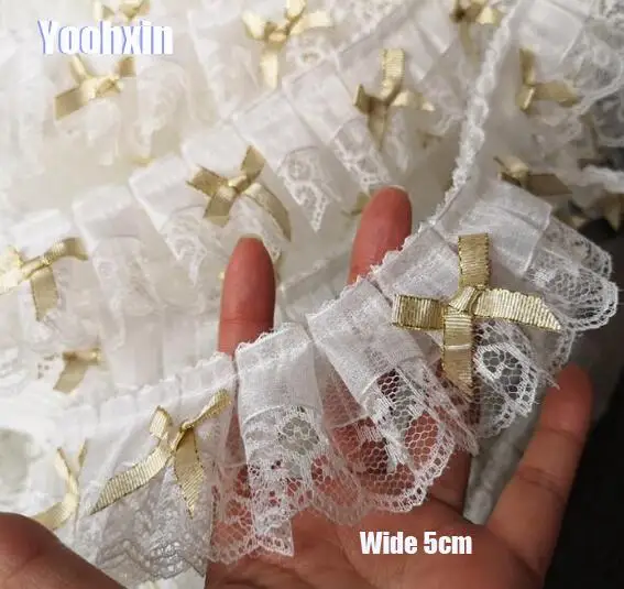 

5CM Wide Luxury Embroidery White 3D flower lace fabric trim ribbon DIY sewing applique collar tassel dubai cloth wedding decor