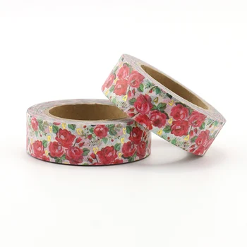 

1PCS gold hearts with red roses Decorative Masking Washi Tape DIY Diary Scrapbooking