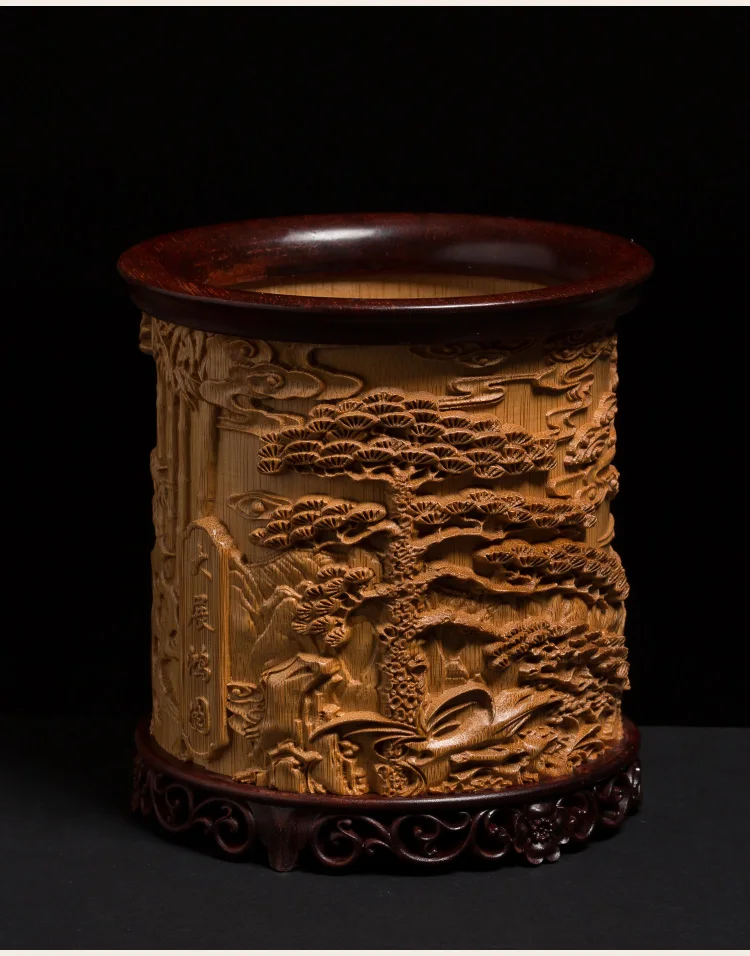 en retro mão-esculpida artesanato wenwan ornamentos de bambu natural caneta titular