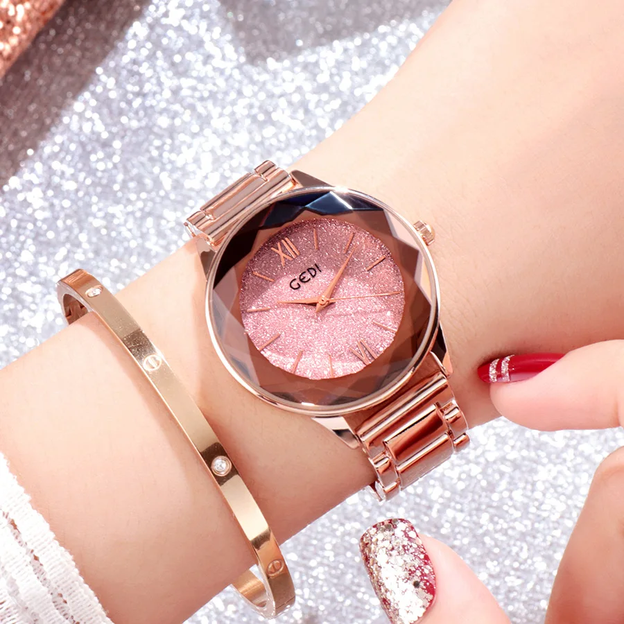 

Luxury Fashionable Stainless Steel Lady Quartz Watch Starry Sky Rose Gold Leisure Watch Dress Watch Horloges Reloj Mujer Gift