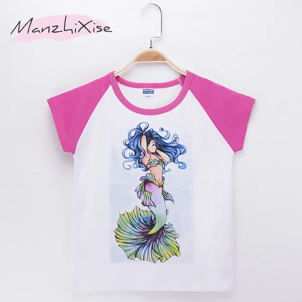 2019 Fashion Nova Children Clothes Kids T-shirts Mermaid Print Cartoon Cotton Child Baby Girls T Shirt Girl Tops Free Shipping