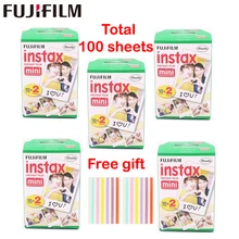 Оригинальный 100 листов Fujifilm Fuji Instax Mini белый фильм мгновенный фотобумага для Instax Mini 8 70 25 Камера SP-1 SP-2 + Бесплатный подарок
