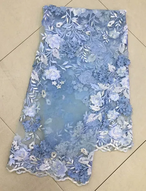 

Beautiful 3D flowers beaded lace fabric for wedding dress african fashion sequins french net lace fabric dpj263