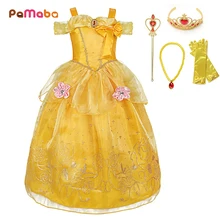 PaMaBa/Детское платье-маскарадный костюм принцессы «Белль» с открытыми плечами, а-силуэта «Красавица и Чудовище»; Карнавальный Костюм «Белль»; детское праздничное платье