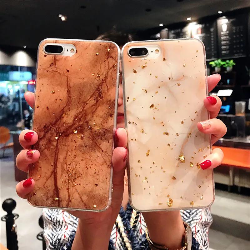 Блестящие золотые блестящие глянцевые Чехлы под мрамор для iPhone 7 8 6 6s Plus Модный