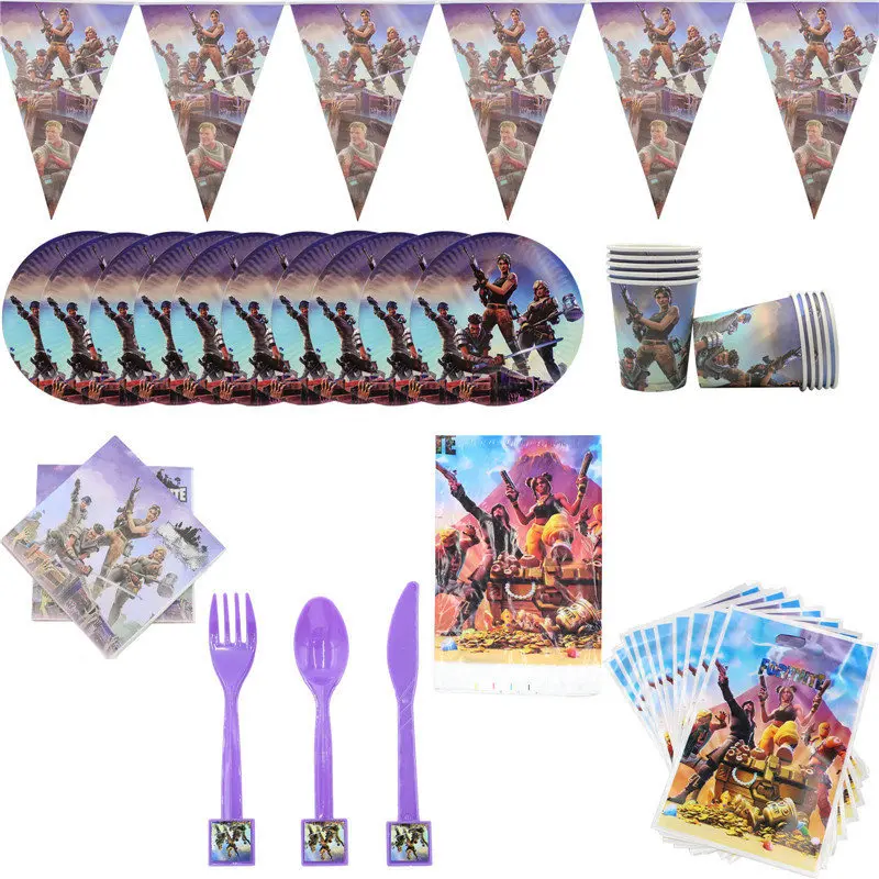 

Cartoon Figure Game Fortnight Birthday Party Decorations Kids Boy Disposable Tableware Paper Plate Napkin Party Supplies Favor