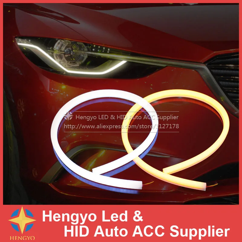 

2x60cm White Amber Dual Color Flexible Tube Style Switchback Headlight Strip Angel Eye DRL Decorative Light For Kia Opel