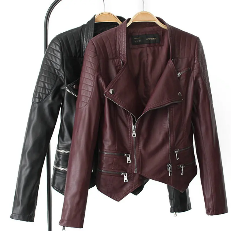 2018 Hot Sale Women Motorcycle Faux Leather Jackets Female