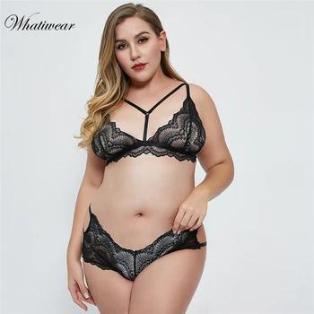 

Whaitiwear Plius Size Bra Underwear Set Transparent Ultrathin Brassiere Embroidery Bandage Bra Sexy Lace Lingerie Women Bra Set