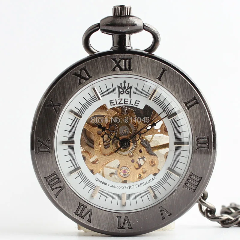 High Quality Bronze Mechanical Hand Wind Pocket Watch Skeleton Hot Sell