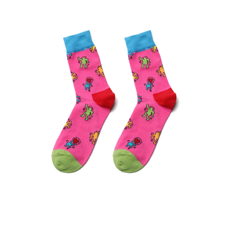 peonfly новая личность, оригинальность- таблетки схеме искусство смешные носки хип хоп цветные мужские короткие мужчин счастливыми харадзюку случайные смешно красочные жаккард хлопок носок уличный стиль носочки - Цвет: pink colour