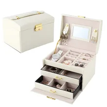 Large Capacity Leather Jewelry Box Makeup Organizer Cosmetics Storage Box Three-layer Double Drawer Finishing Earrings Bracelet high quality pu leather three layer double drawer jewelry box jewelry display jewelry storage gift box