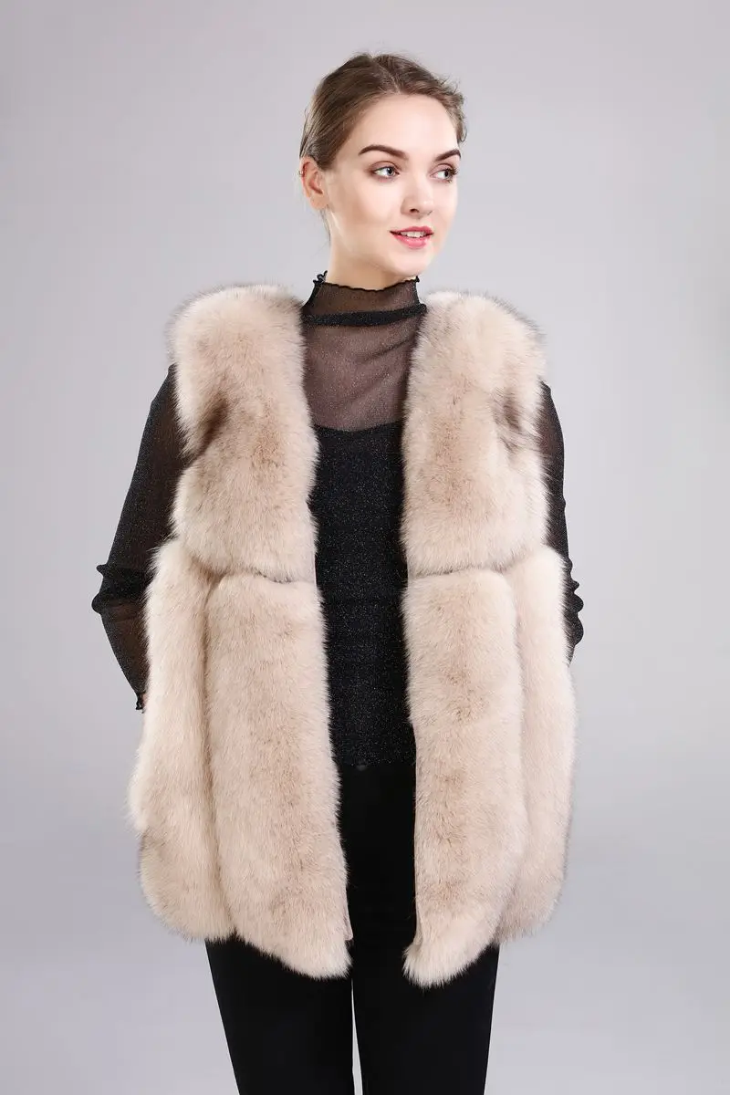Flash Deal New arrival lady natural fox fur vest real fur waistcoat thick warm fashion medium long jacket 22