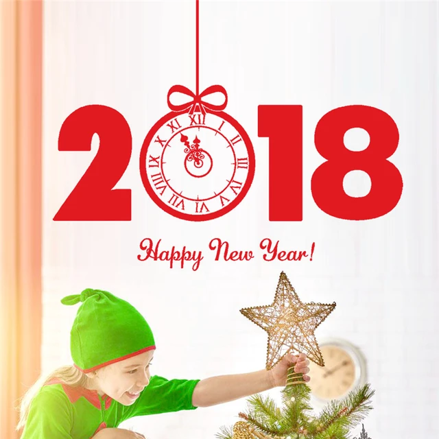 Kakuder Muurstickers Bonne Année 2018 Joyeux Noël Arbre Mur