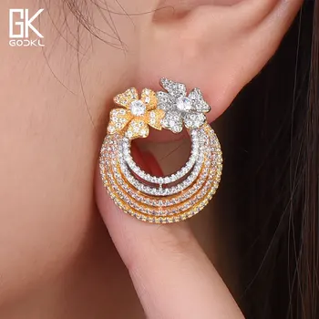 

GODKI Fashion Tricolor Flower Stud Earrings For Women Wedding Cubic Zirconia Crystal CZ Bohemian Dubai Bridal Stud Earring 2021