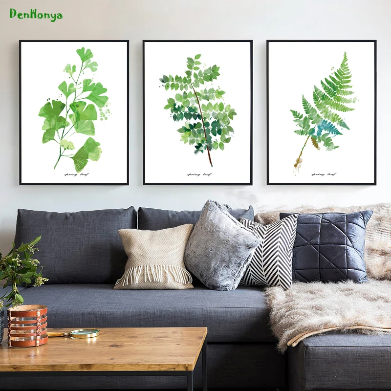 

Modern Watercolor Green Plant Leaves Canvas Art Print Nordic Posters Wall Picture for Living Room Office Wall Painting D30