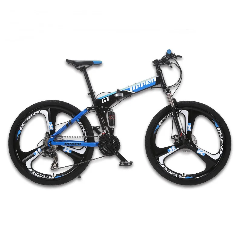 GT-UPPER Mountain Bike Foldable Steel Frame Mechanical Disc Brake 24 Speed Shimano 26\