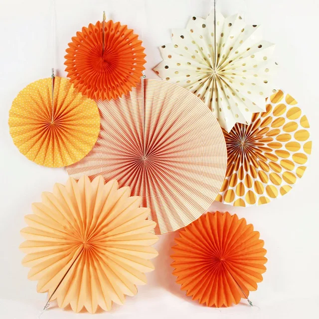 New Orange Set Paper Crafts Home Hanging Decoration Party Birthday Wedding Baby Shower Sunshine Bright Color Paper Fan - Цвет: style 1