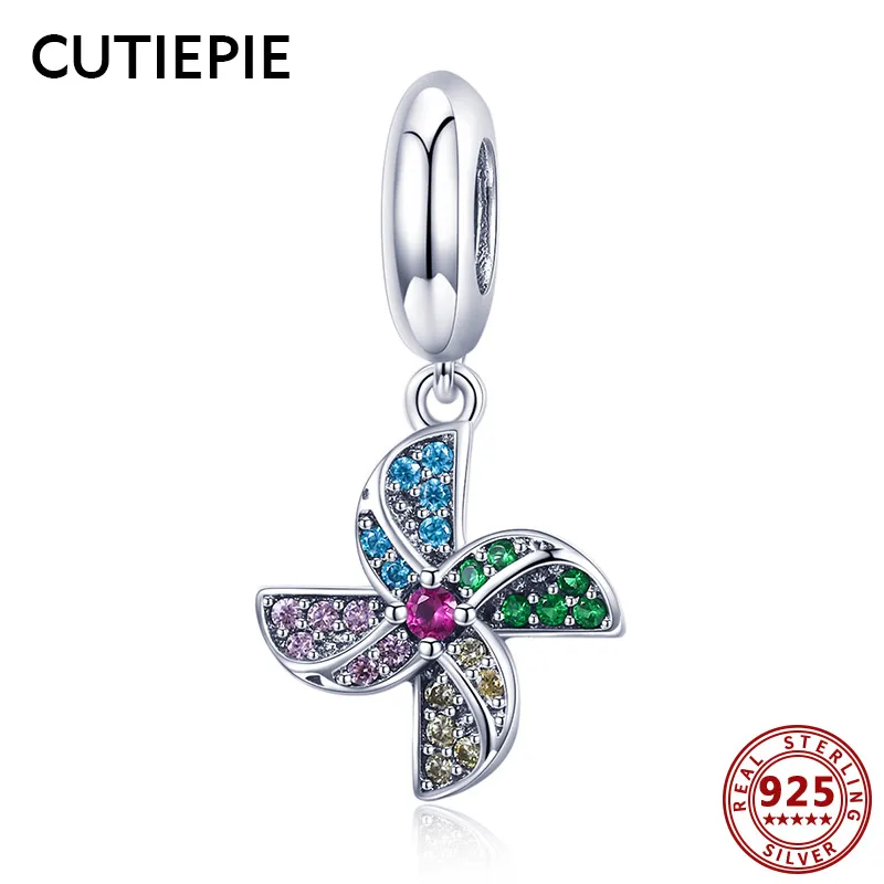 

CUTIEPIE Hot Sale Real 925 Sterling Silver Gorgeous Windmill Charms for Women Chain Link Bracelet Pendant Necklace Jewelry Gifts