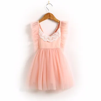 

2018 Baby Girls Ruffles Sleeve Chiffon Slip Dress Puffy Tulle Princess Backless Sundress Boutique Girls Halter Dress Open Back