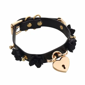

DDLG Choker Collar Punk Cosplay Rose Flower PU Leather Necklace Choker