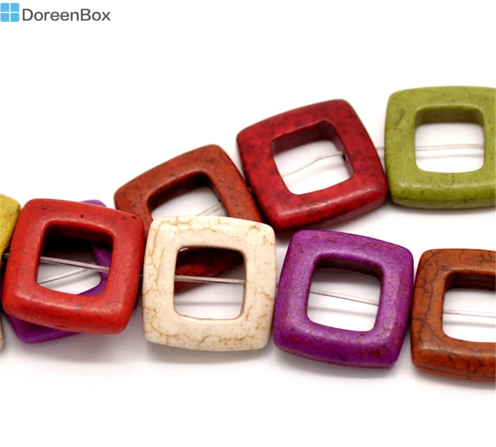Doreen коробка Смешанная созданная Howlite квадратная рамка свободные бусины окрашенная 20 мм(подходит 10 мм бисер), 38 см длиной, продается в упаковке 2 нити