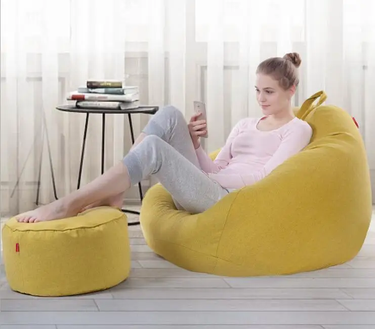Cover only No Filler Large size adults linen bean bag chair with Ottoman home sofa furniture