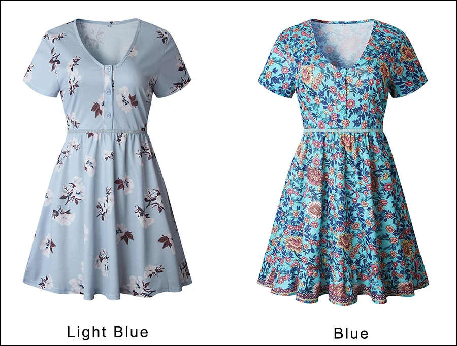 Gladiolus 2019 Floral Print Women Summer Dress Short Sleeve V Neck Button Slim Sexy A-Line Midi Dress Women Casual Dresses Robe (17)