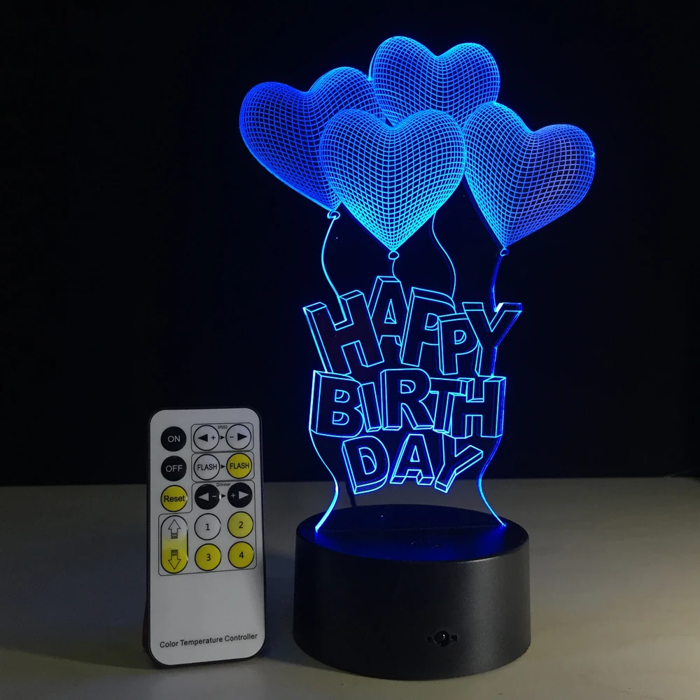 Светодиодный 3d светильник Love Balloons акриловый ночник с сенсорным выключателем 7