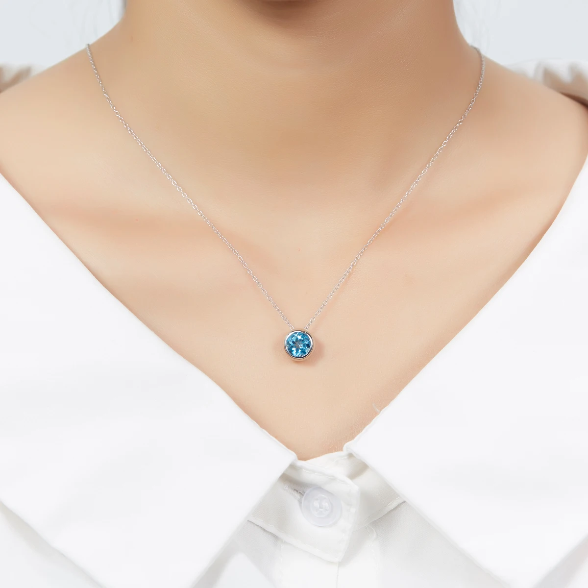 

Hutang 1.65ct Round 7mm Swiss Blue Topaz Solid 925 Sterling Silver Pendants & Necklaces Gemstone Fine Jewelry Simple Style