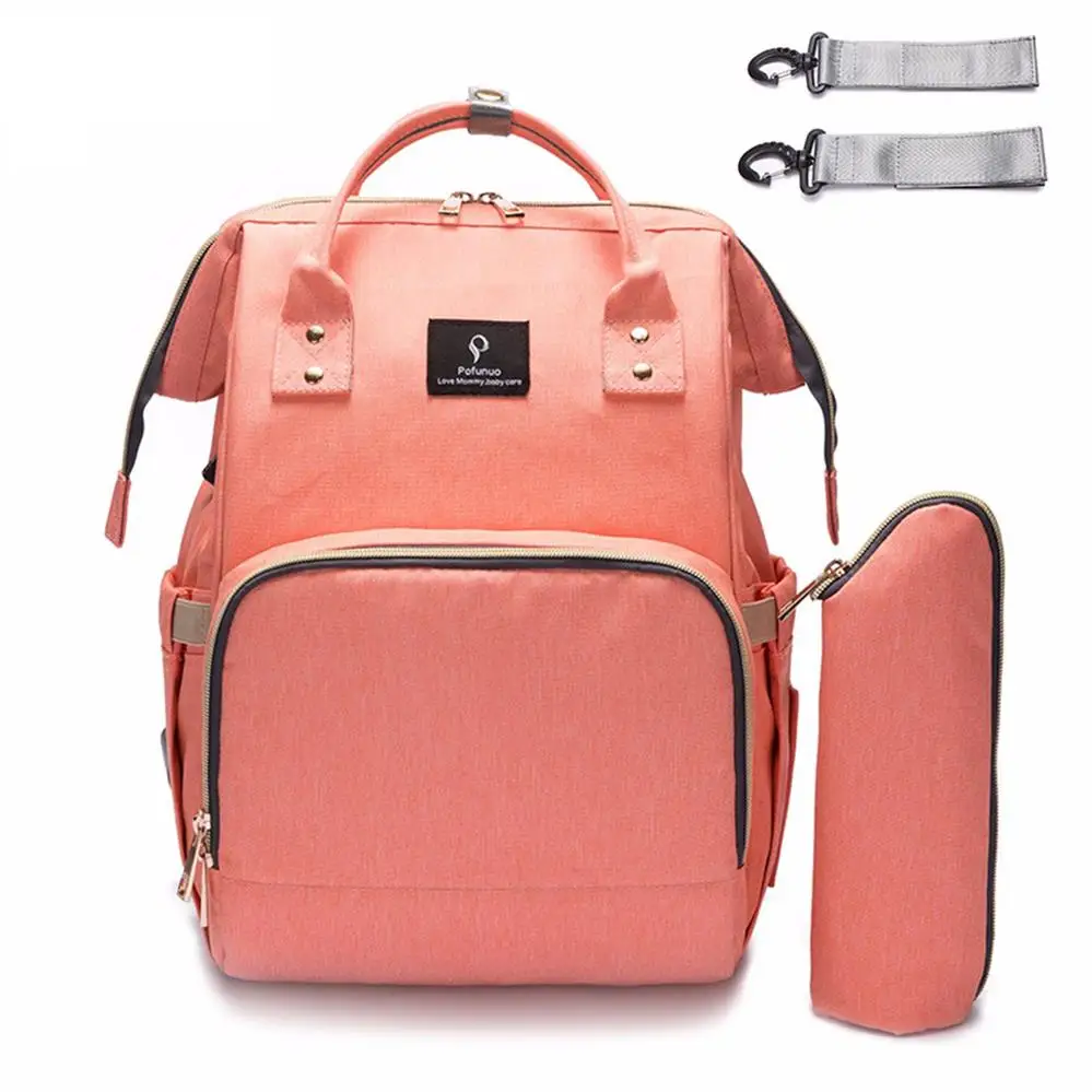 Большая вместительная сумка для детских подгузников с интерфейсом USB, водонепроницаемая сумка для мам, рюкзак для путешествий, сумка для пеленки для ухода, 1 бутылочка, 2 крючка - Цвет: Orange