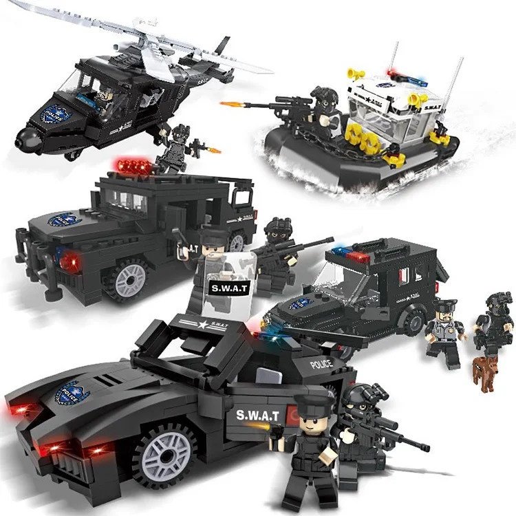 City Police Series SWAT Building Blocks Kids Assembling Weapons Aircraft Car Robot Toy Compatible with Legoings