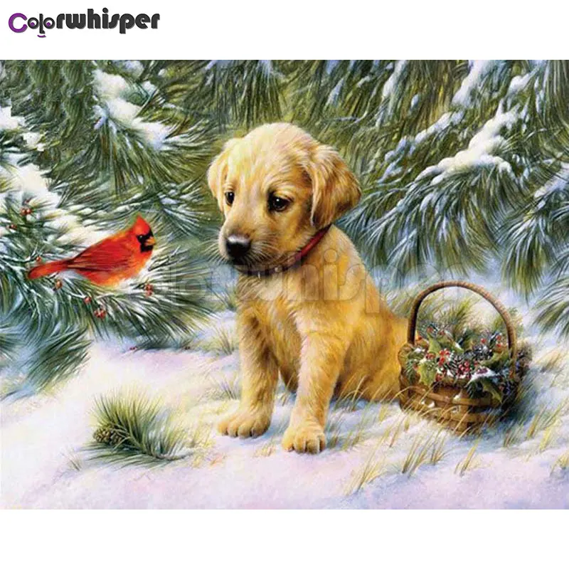 

Diamond Painting Full Square/Round Drill Merry Christmas Scenery Dog and Bird Daimond Painting Embroidery Cross Stitch 289DP