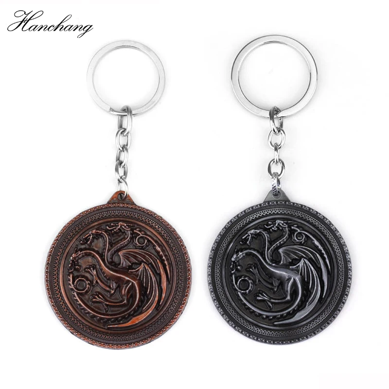 

Hot Sale Game of Thrones Keychain House Stark Wolf Logo Metal Round Pendant Winter Is Coming Keychain Silver Bronze Men Car Gift